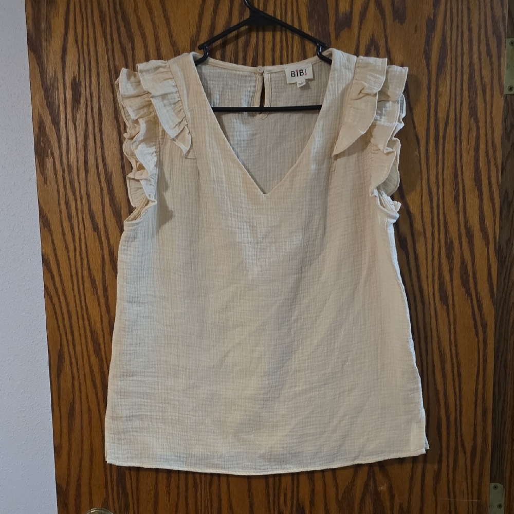 BiBi Cream Ruffle Sleeve Top